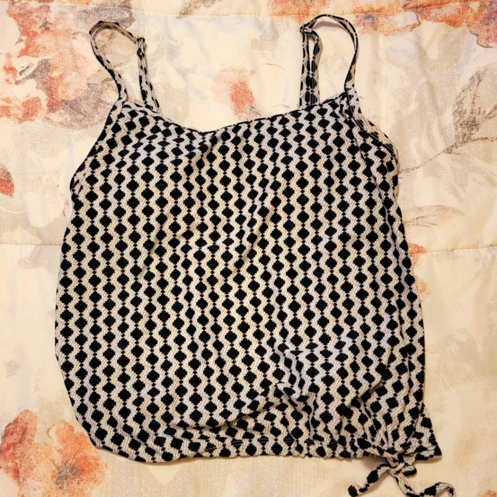 Jaclyn Smith adjustable strap drawstring waist blousson style tankini swim top